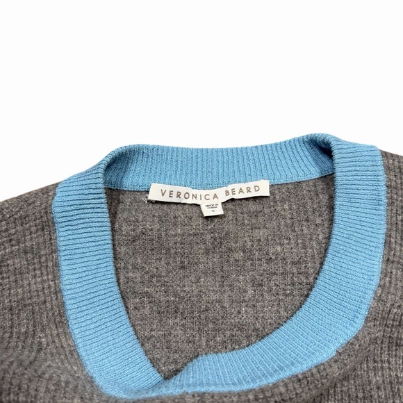 Veronica Beard Sweater Women's S Nelda Wool Cashmere Gray Waffle Knit Colorblock - Picture 11 of 12
